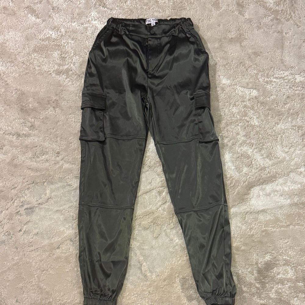 Satin grey cargo pants